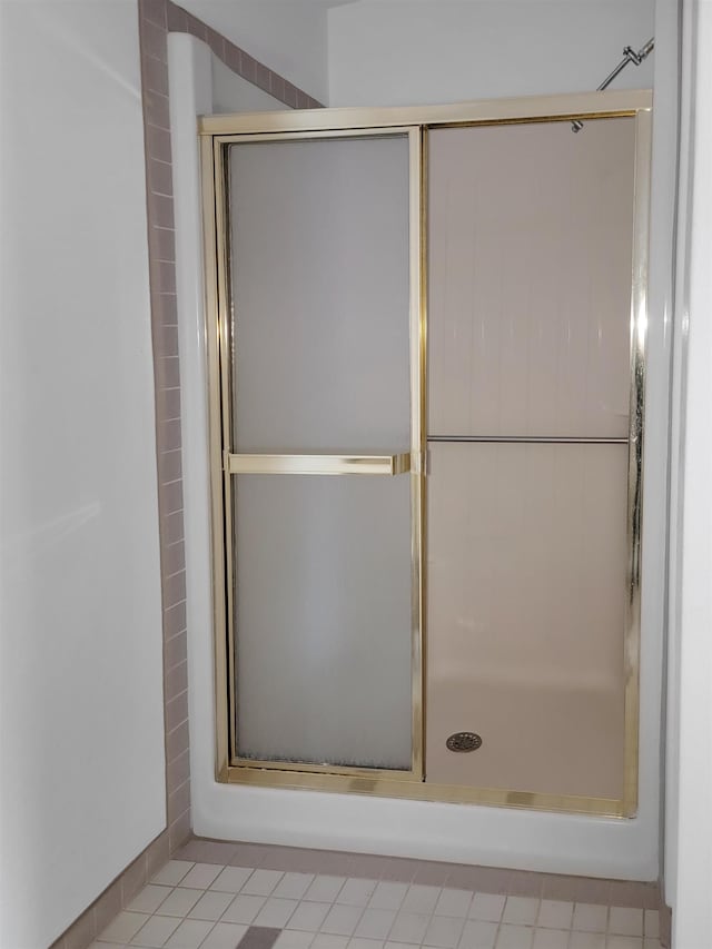 bathroom featuring a shower with door