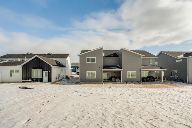 view of snow covered property