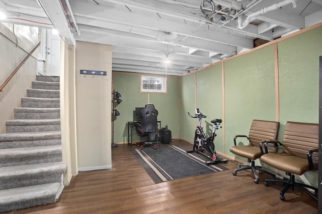 workout area featuring wood-type flooring