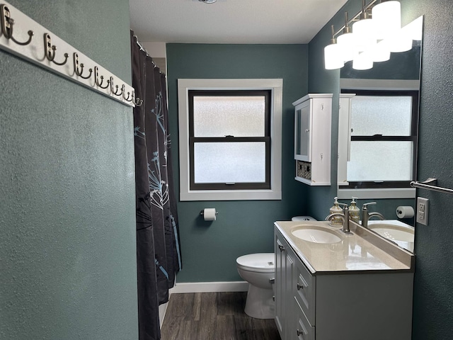 bathroom featuring hardwood / wood-style flooring, vanity, and toilet