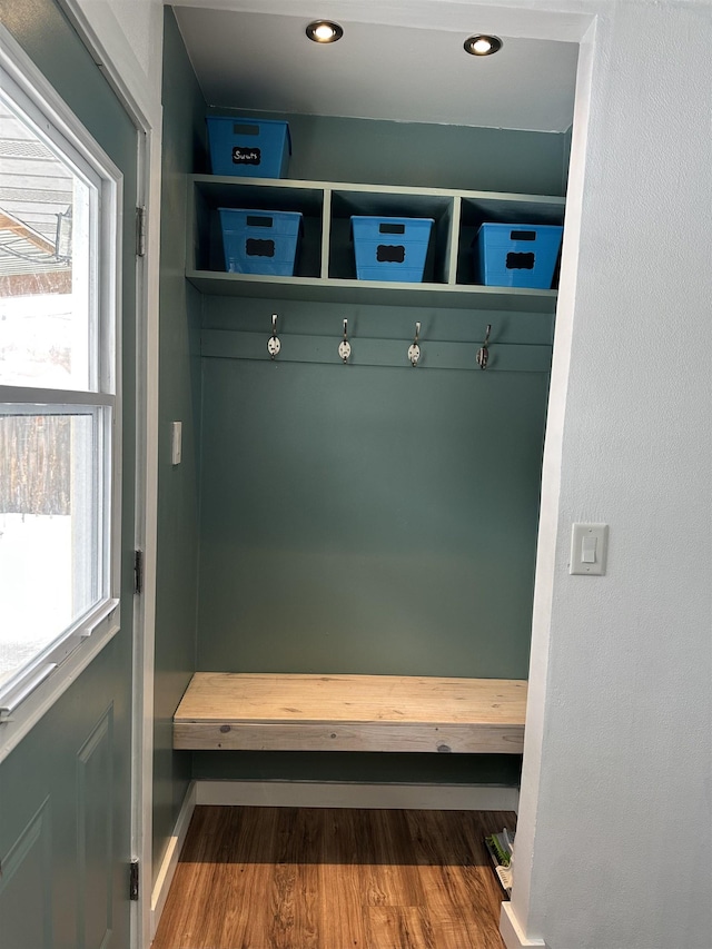 mudroom with wood-type flooring