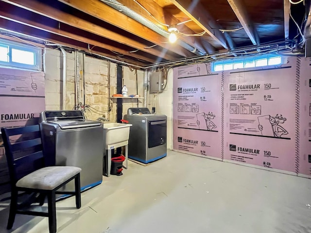 basement with separate washer and dryer