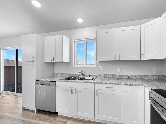 kitchen with white cabinetry, plenty of natural light, sink, and stainless steel dishwasher