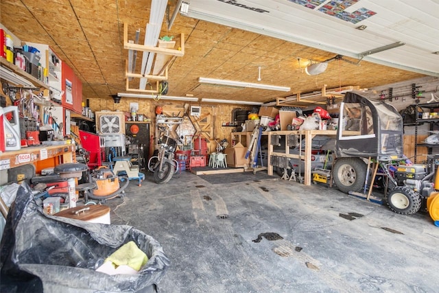 garage featuring a workshop area