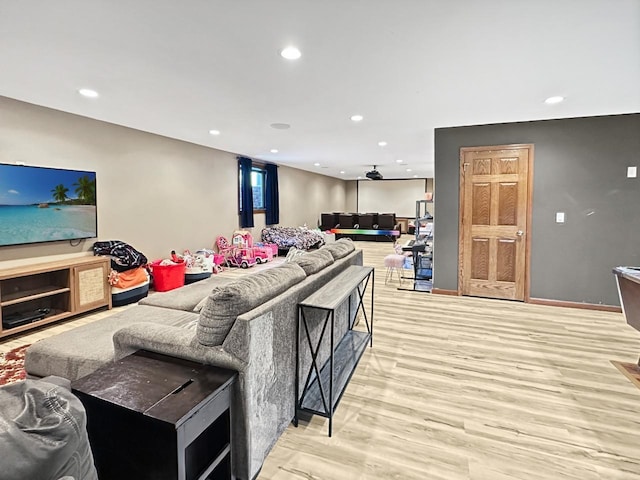 12780 153rd St, Sawyer, ND 58781 - living area featuring baseboards, light wood finished floors, and recessed lighting