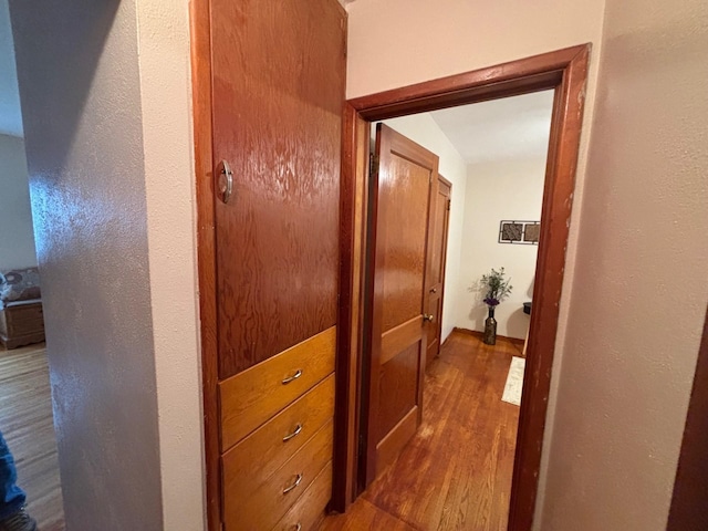 402 Brewster St, Harvey, ND 58341 - corridor featuring dark wood-style floors