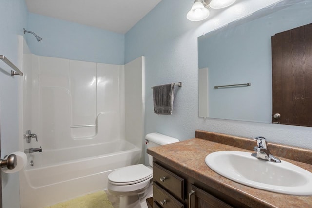 full bathroom featuring vanity, shower / bathing tub combination, and toilet