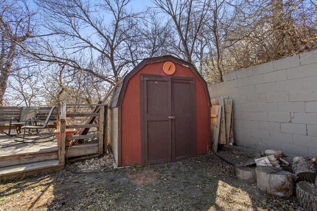 view of shed featuring a fenced backyard