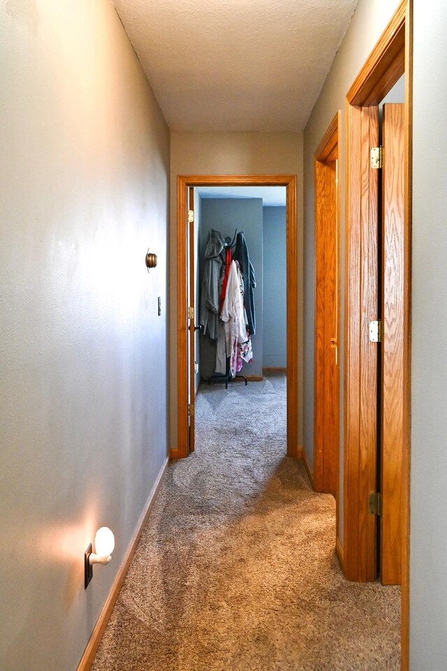 hallway featuring baseboards and carpet