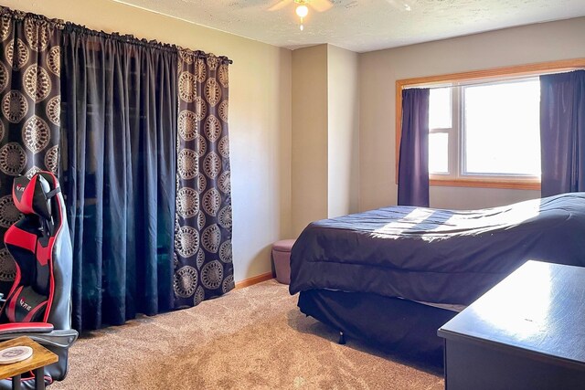 bedroom with carpet flooring and a textured ceiling