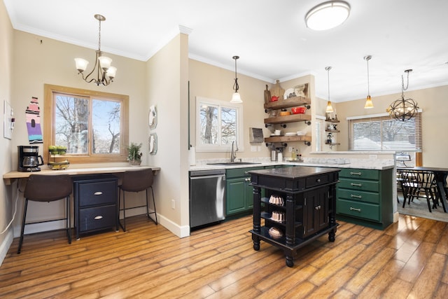 724 3rd Ave, Minot, ND 58703 - kitchen with open shelves, dishwasher, and green cabinets