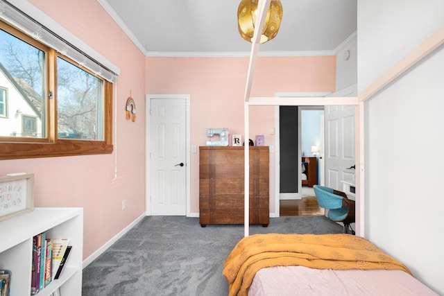724 3rd Ave, Minot, ND 58703 - bedroom with carpet flooring, baseboards, and ornamental molding