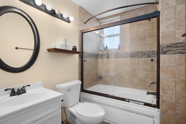 724 3rd Ave, Minot, ND 58703 - full bathroom with toilet, vanity, and shower / bath combination with glass door