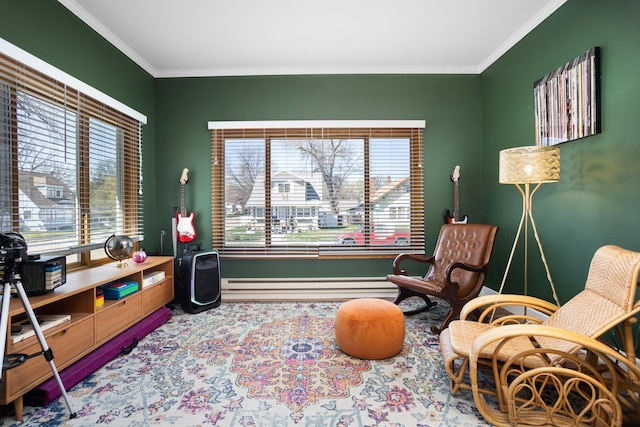 724 3rd Ave, Minot, ND 58703 - sitting room with a baseboard radiator, ornamental molding, and plenty of natural light