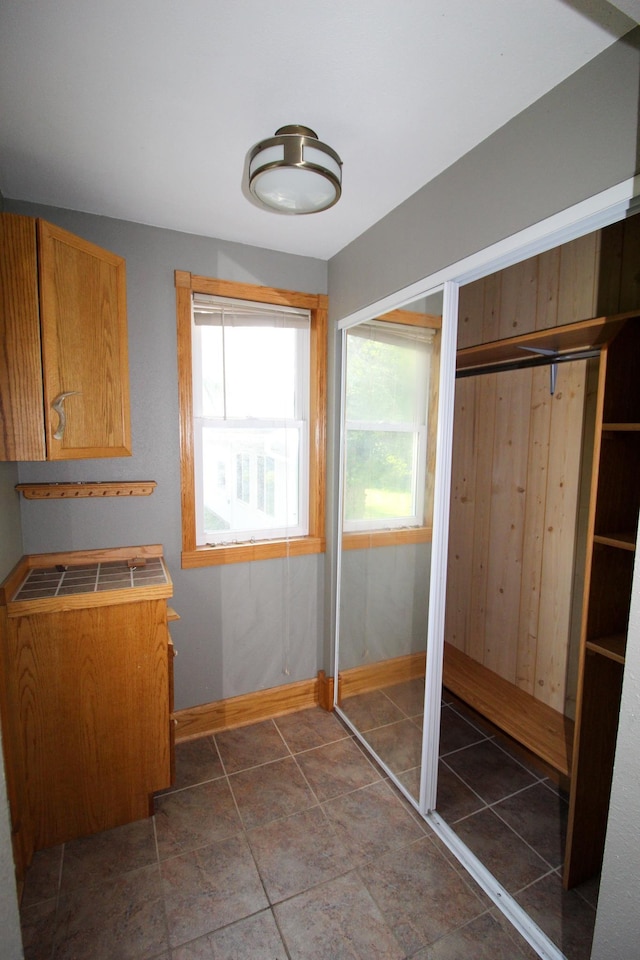 interior space with two closets and baseboards