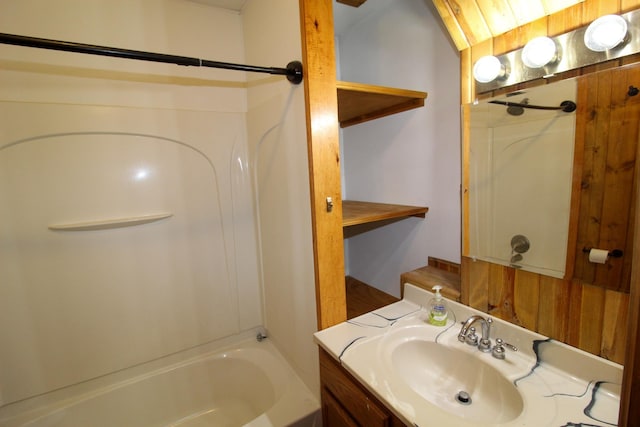 bathroom with vanity and shower / bath combination