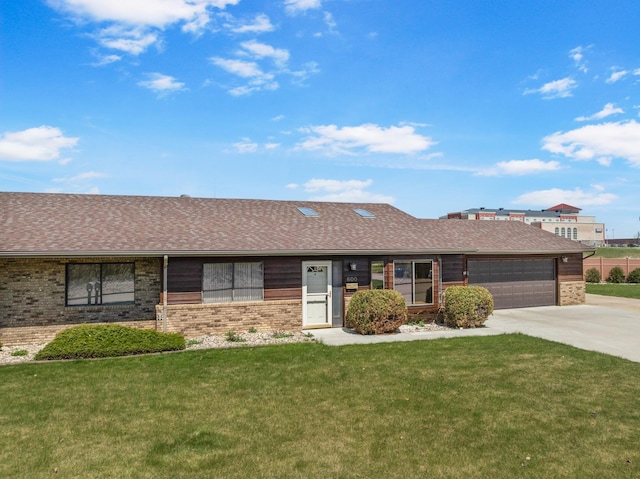 600 SW 24th Ave, Minot, ND 58701 - ranch-style home with concrete driveway, an attached garage, a front lawn, and brick siding