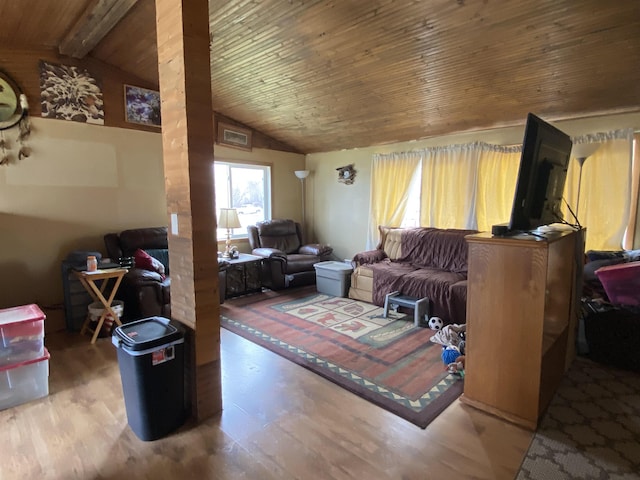 1601 72nd St, Minot, ND 58701 - living room with lofted ceiling, wood finished floors, and wood ceiling