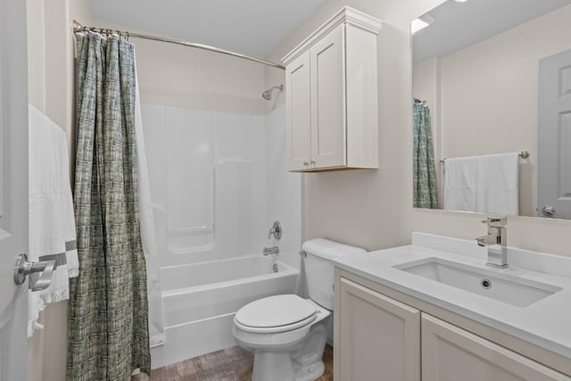 1504 Valley Bluffs Dr, Minot, ND 58701 - bathroom featuring toilet, shower / bath combination with curtain, and vanity
