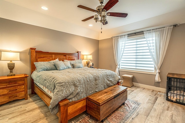 615 2nd St, Garrison, ND 58540 - bedroom with baseboards, light wood finished floors, recessed lighting, and a ceiling fan