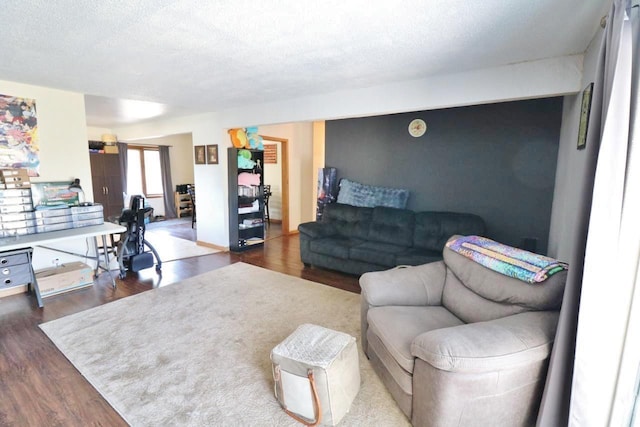 306 Davis St, Burlington, ND 58722 - living room featuring dark wood-style flooring and a textured ceiling