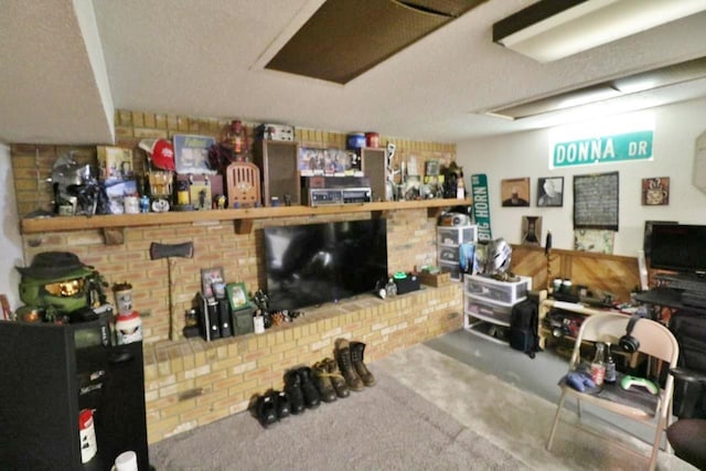 306 Davis St, Burlington, ND 58722 - living area with carpet flooring and a textured ceiling
