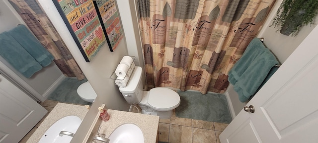 1728 Rivers Edge, Minot, ND 58701 - bathroom with toilet, a sink, tile patterned flooring, and shower / bath combo