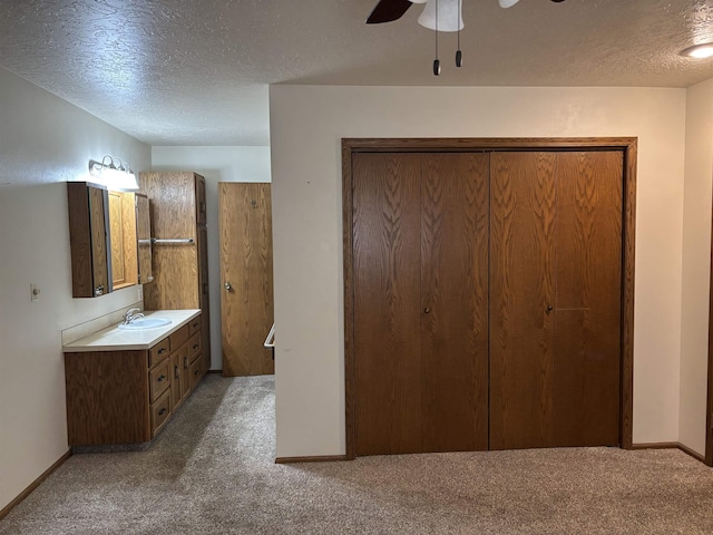 2420 8th St Unit 2420, Minot, ND 58703 - unfurnished bedroom with a sink, light colored carpet, a textured ceiling, a closet, and baseboards