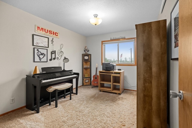 3900 16th St, Minot, ND 58703 - living area with carpet flooring, baseboards, a textured ceiling, and a desk