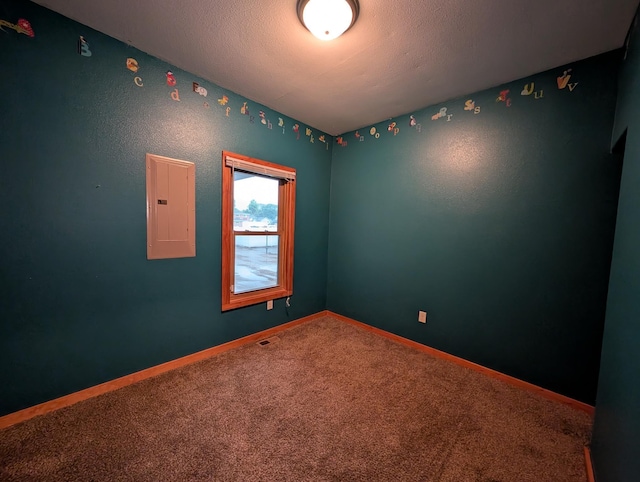 807 NW 8th St, Minot, ND 58703 - spare room featuring electric panel, carpet floors, and baseboards