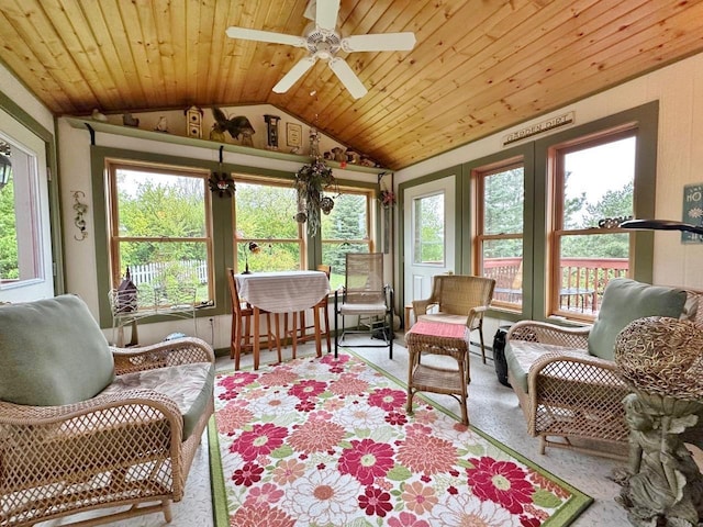 2900 8th St, Minot, ND 58701 - living room featuring vaulted ceiling, a ceiling fan, and wood ceiling