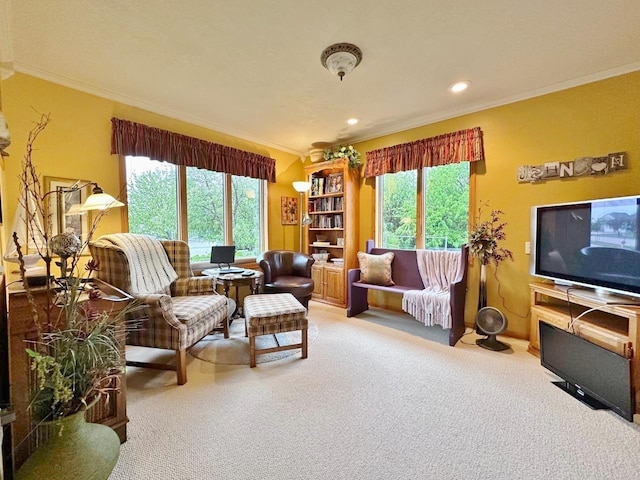 2900 8th St, Minot, ND 58701 - living area with carpet, ornamental molding, plenty of natural light, and recessed lighting