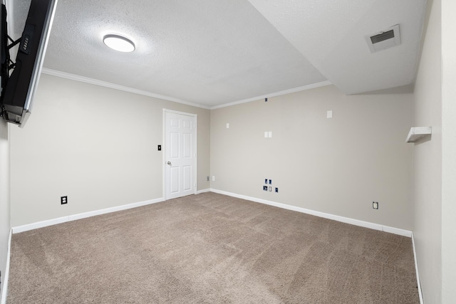 1111 15th St, Minot, ND 58703 - empty room featuring carpet, baseboards, ornamental molding, and a textured ceiling