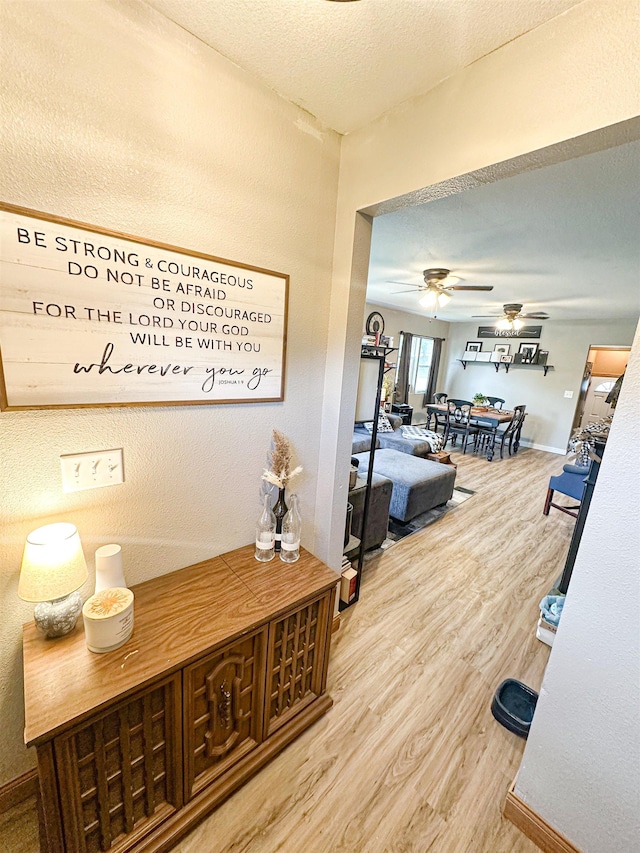 101 6th St, Minot, ND 58703 - corridor featuring wood finished floors, a textured ceiling, and baseboards