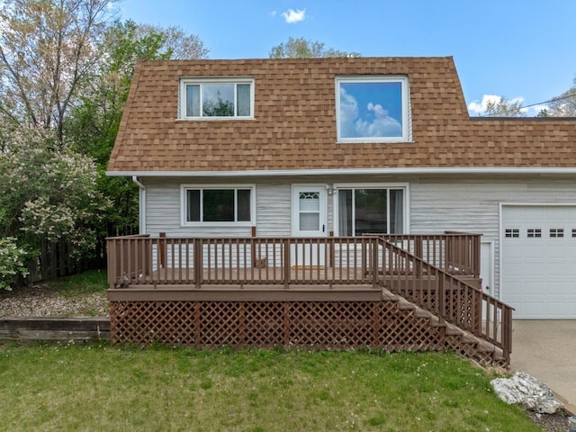 1127 8th St, Minot, ND 58703 - view of front facade with roof with shingles, an attached garage, a deck, and a front lawn
