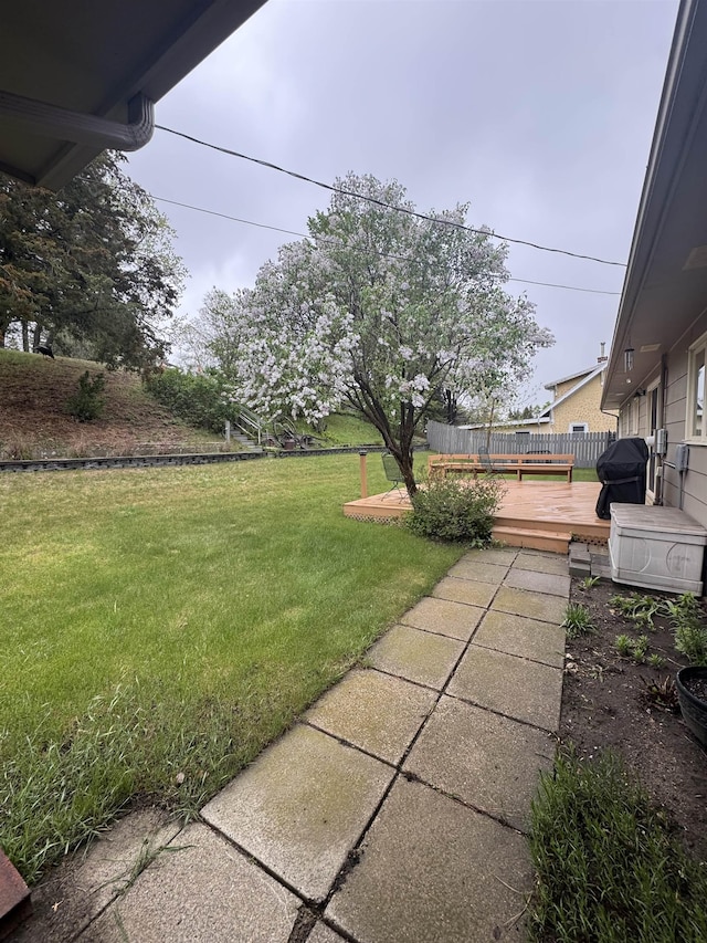 1130 8th St, Minot, ND 58703 - view of green lawn with a wooden deck