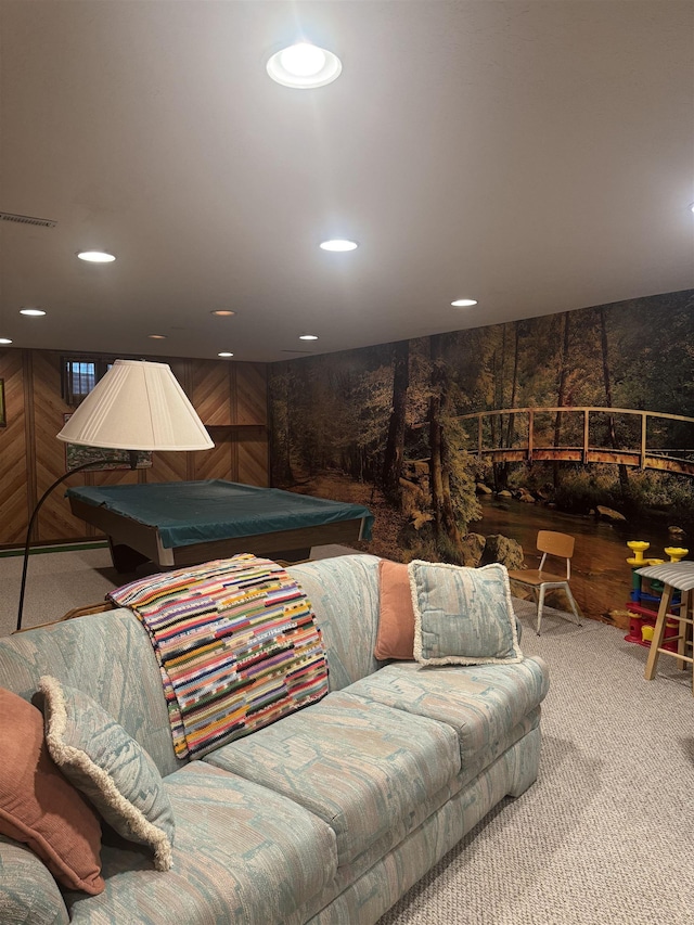 1130 8th St, Minot, ND 58703 - rec room featuring carpet floors, pool table, and recessed lighting