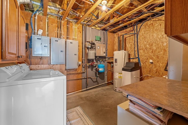 1164 100th St, Bottineau, ND 58318 - unfinished basement with independent washer and dryer, electric panel, and water heater