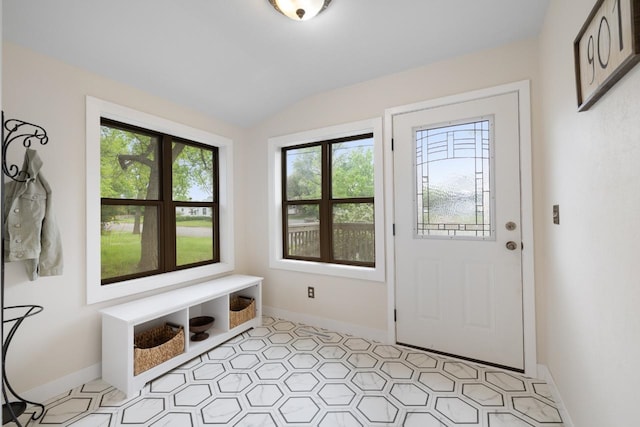 901 3rd St, Minot, ND 58701 - mudroom featuring lofted ceiling and baseboards