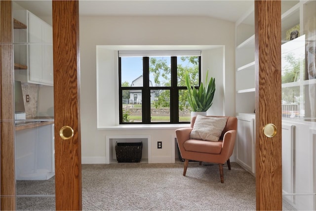 901 3rd St, Minot, ND 58701 - living area featuring carpet and vaulted ceiling