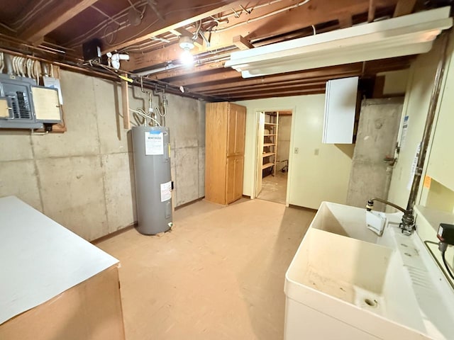 30 1st St, Sawyer, ND 58781 - unfinished below grade area featuring electric water heater and electric panel