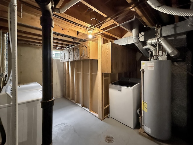 424 26th St, Minot, ND 58703 - below grade area with water heater, separate washer and dryer, and fridge