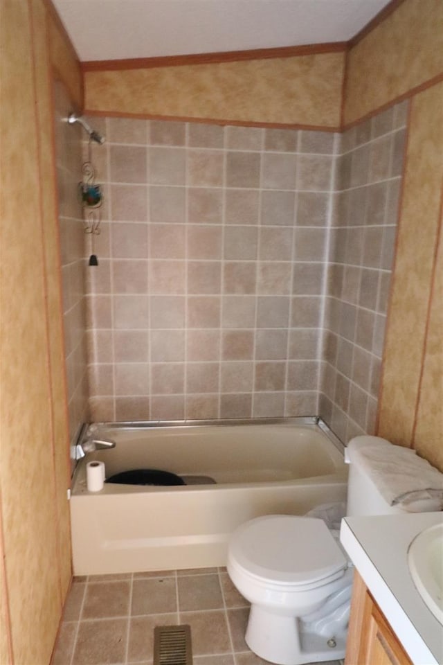 3622 4th Ave, Balfour, ND 58712 - bathroom featuring vanity, tub / shower combination, and tile patterned flooring