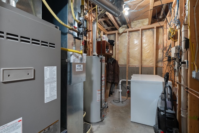 1705 SW Evergreen Ave, Minot, ND 58701 - utility room featuring water heater and heating unit