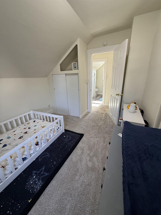 510 4th St, Minot, ND 58703 - bedroom featuring lofted ceiling, carpet, and a closet