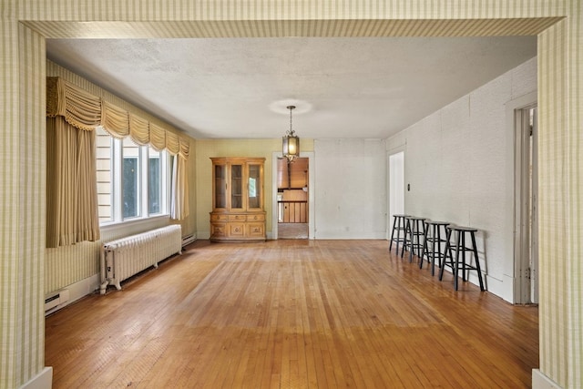 306 2nd St, Towner, ND 58788 - empty room featuring radiator heating unit, light wood-style flooring, and a baseboard heating unit