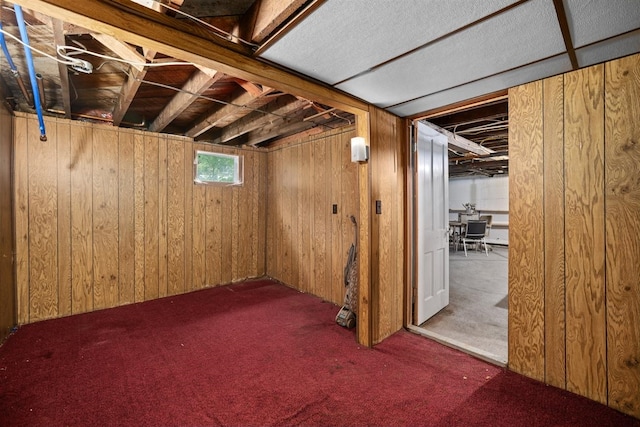 306 2nd St, Towner, ND 58788 - basement with carpet and wooden walls
