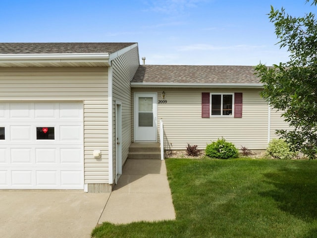 2009 14th St, Minot, ND 58703 - view of front of house featuring a shingled roof, an attached garage, and a front lawn