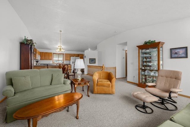 2009 14th St, Minot, ND 58703 - living area featuring lofted ceiling and light carpet