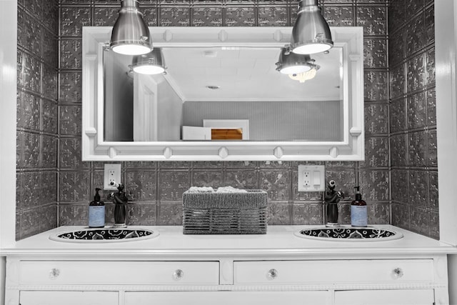 519 4th St, Minot, ND 58701 - kitchen with tasteful backsplash, white cabinetry, and light countertops